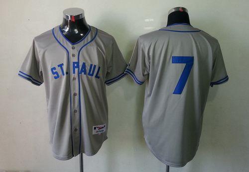 Twins #7 Joe Mauer Grey 1948 St. Paul Saints Turn Back The Clock Stitched MLB Jersey - Click Image to Close